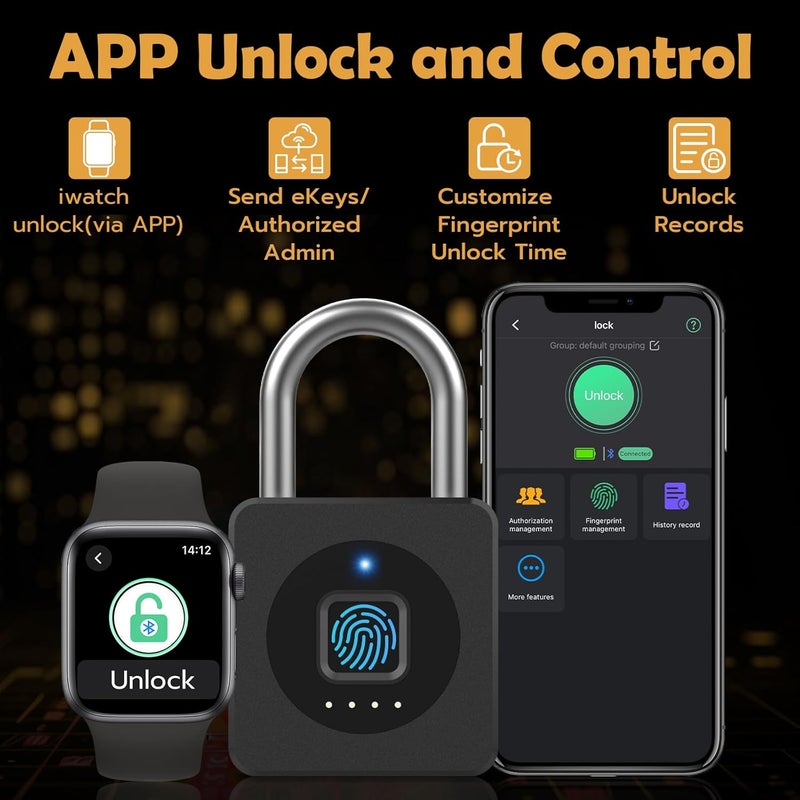 Pothunder Fingerprint Padlock with APP, Keyless Biometric Lock, Smart Waterproof Padlock Suitable for Gym, Locker, Gates, Fence and Storage - Image 3